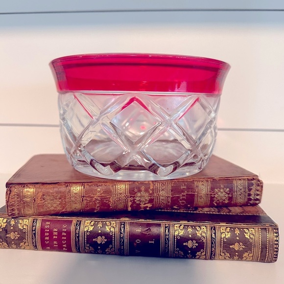 Vtg Indiana Glass GAZEBO Pattern Dish Ruby Red Flashed Rim Diamond Lines - Picture 1 of 8